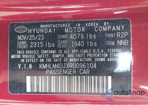 2024 Hyundai Elantra Hybrid Blue from USA, damaged, VIN KMHLM4DJXRU096104